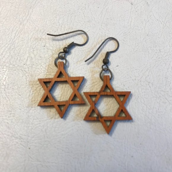 Hand made wooden necklace and Jewish star/star of David earring set - Picture 3 of 4